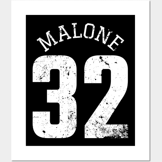 Karl Malone 32 Black and White Distressed Jersey Number BASKETBALL-3 Wall Art by itsMePopoi